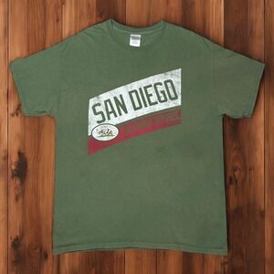 San Diego California Republic T-Shirt Mens Large Olive Green Casual‎ Streetwear